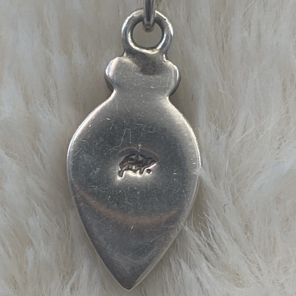 Vintage 925 Necklace with Genuine Turquoise & Mother of Pearl - Picture 4 of 7